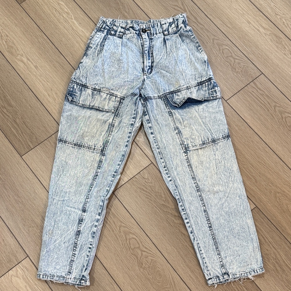 Vtg Jordache Cargo Y2K High Rise Acid Wash Straight Leg Rare Unisex 30 Jeans